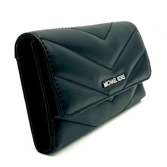 Michael Kors Large Quilted Trifold Wallet Black/Silver - Picture 4 of 9